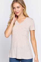 Heather Grey Short Sleeve V-neck Top with Pocket