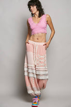 Pink Double Gauze Trim Floral Patch Waistband Jogger POL Pants