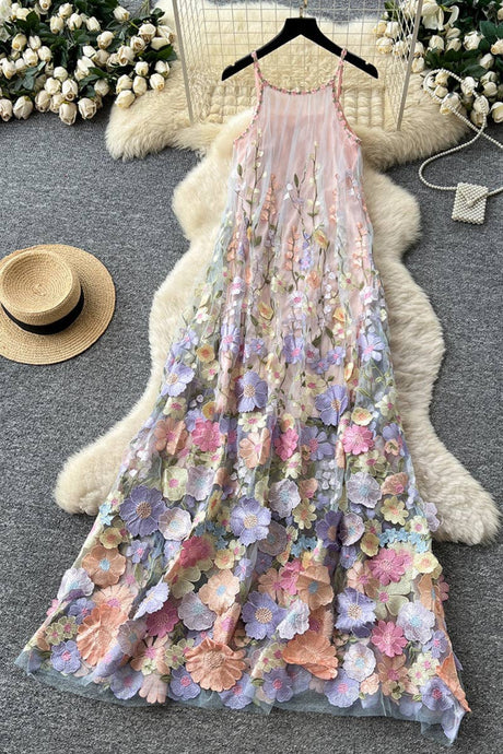 Pink Floral Sleeveless Casual Maxi Dress