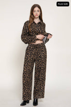 Brown Plus Elastic Waist Leopard Printed Double Gauze Pants