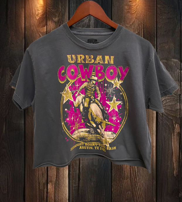 Charcoal Urban Cowboy Austin Texas Bash Relaxed Crop T-shirt