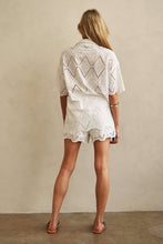 White Short Sleeve Collared Button Down Lace Mello Shirt