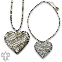 Gold Rhinestone heart pendant on faceted glass bead necklace