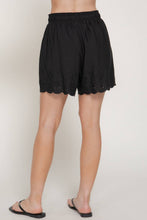 Black Waistband with String Eyelet Hem Woven Shorts