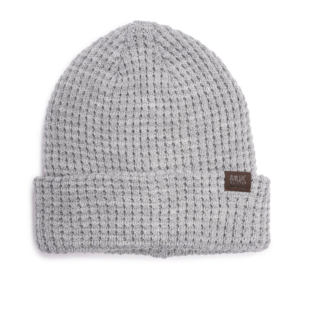Winter Heather Grey Muk Luks Unisex Cuffed Waffle Stitch Knit Beanie