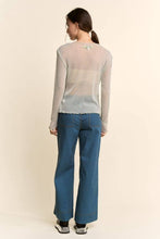 Cream Sheer Rhinestone Long Sleeve DD Mesh Top