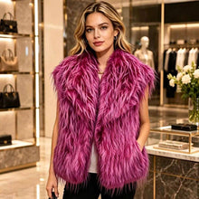 Brown Shaggy Plush Faux Fur Open Front Front Collar Winter Vest