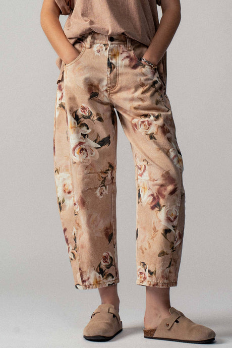 Multi Vintage Rose Print Wide Leg Urban Daizy Jeans
