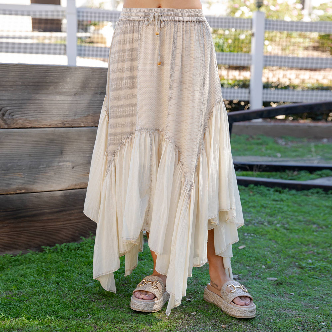 Latte Boho Mixed Panel Drawstring Handkerchief Young Threads Skirt