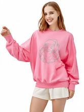 Pink Santa Face Rhinestone Comfy Crewneck Sweatshirt