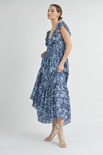 Blue Ruffle Tiered V-neck Maxi Dress