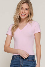 Pale Pink Short Sleeve V-neck Crop Top