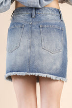 Denim Side Stud Detail Washed Denim Mini Skirt