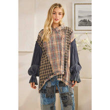 Navy Washed Plaid Asym Button Down Oli+Hali Shirt