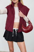 Burgundy Sculpted Panel Quilted Mock Neck Puffer Vest