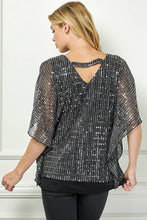 Black Silver Moonlight Hologram Sequin Layered Poncho Blouse