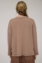 Mocha Crew Neck Ribbed Long Sleeve Knit Top