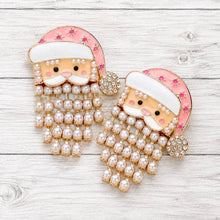 Gold Pearl Fringe Beard Enamel Santa Earrings
