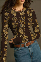 Floral Long Sleeve T-Shirt: COFFEE / L