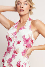 Ivory Fuchsia printed woven halter midi dress
