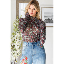 Black Floral Mesh Merrow Hem Knit Oli+Hali Top