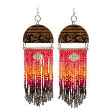 Red Wood Print Mountains Native Color Seed Bead Dangle Earrings:
