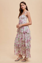 Peach Lavender Floral Ruffled Maxi Dress
