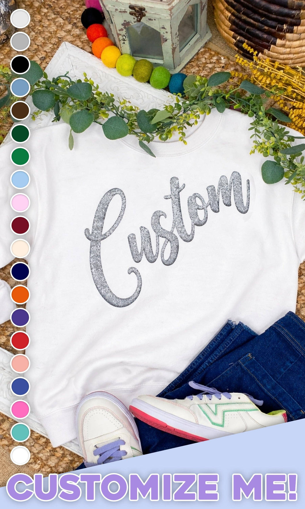 Glitter Puff Custom Graphic Sweatshirt: AM / Safety Pink
