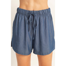 Dark Denim Elastic Waist Drawstring Shorts
