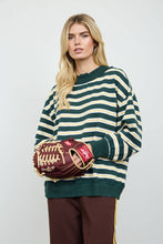 Hunter Green Contrast Wide Neck Long Sleeve Stripe Knit Top