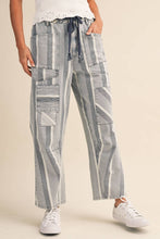 Light Denim Stripe Tapered Barrel Patch Pocket Pants