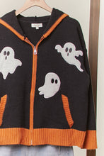 Black Halloween Ghost Patch Zip up Hoodie