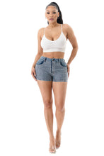 Blue Crystal-Detailing Bling Denim Shorts