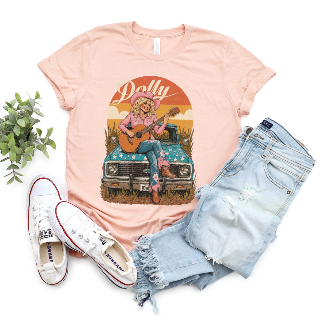 Dolly Truck Sunset Peach T Shirt