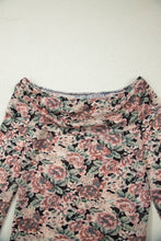 Brown Retro Floral Print Mesh Mock Neck Top