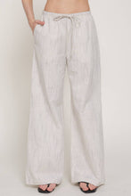 Ecru Black Elastic Waist Striped Gauze Woven Pants