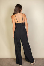 Black Spaghetti strap solid wide jumpsuit