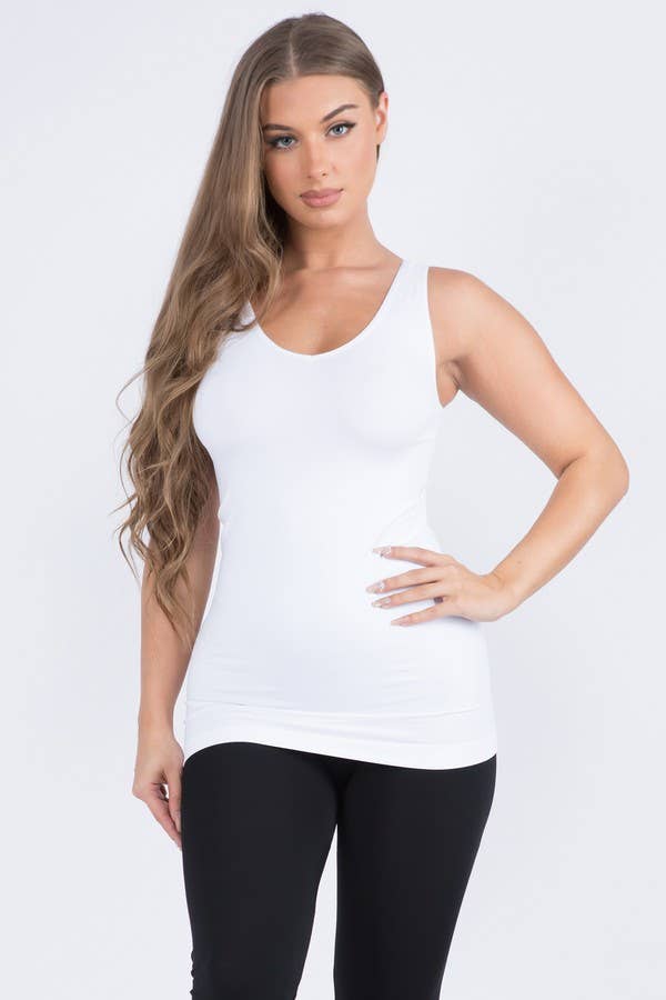 White Reversible V or U Neckline Seamless Tank