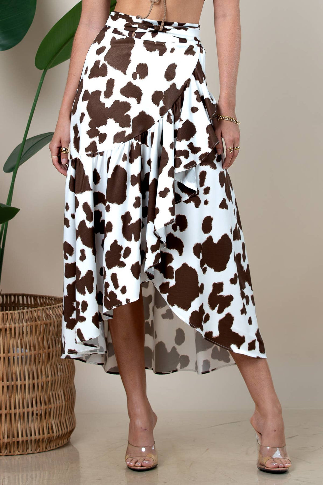 Brown Tilly Choco Black Cow Print Multi Use Wrap Skirt