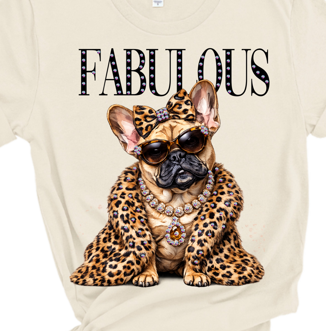 Natural Frannie Fabulous Frenchie Rhinestone Glam Dog Graphic Tee