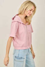 IJ3526 Rhinestone-Adorned Short Sleeve Zip-Up Hoodie Jacket: Black / L