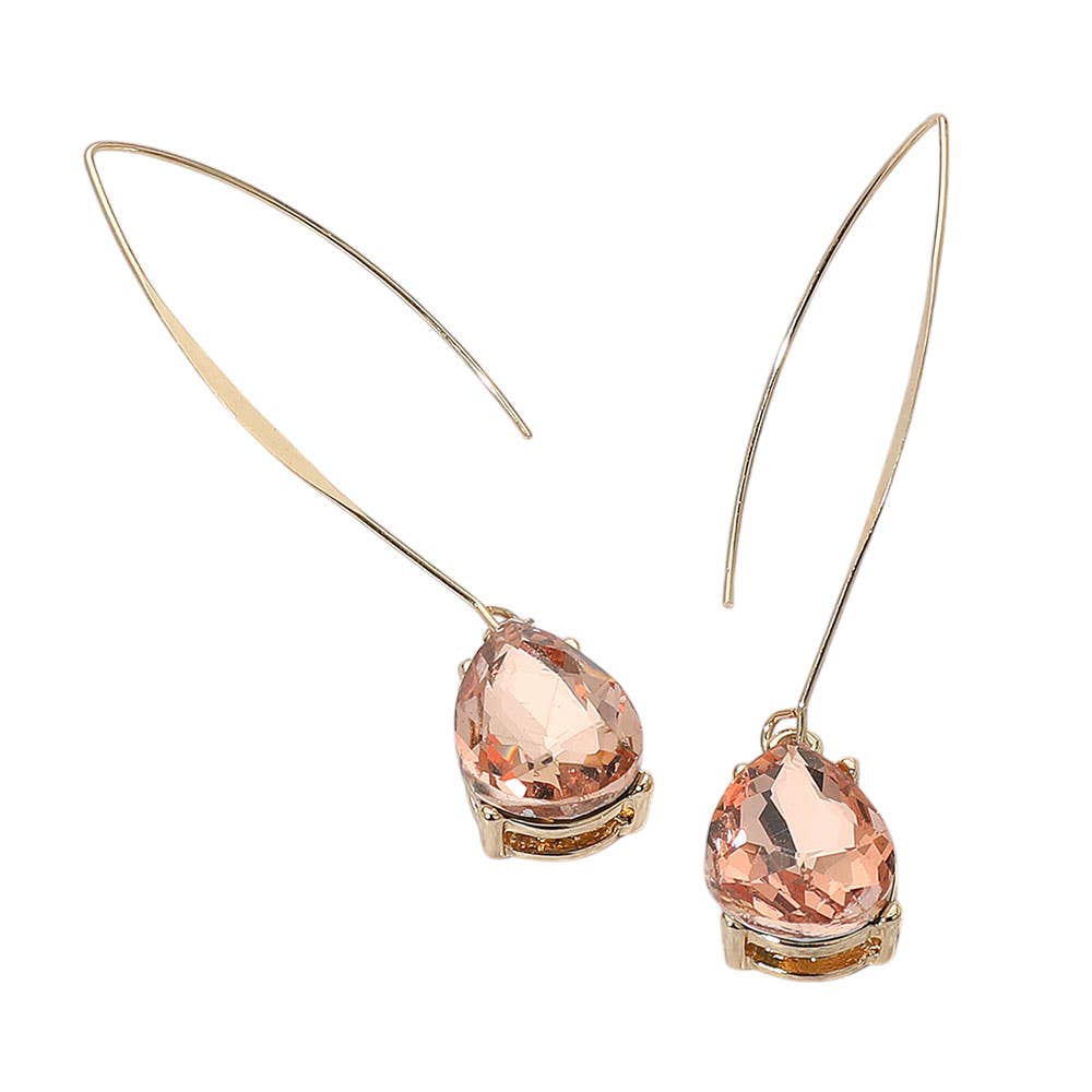 Peach Teardrop Stone Cluster Long Drop Earrings