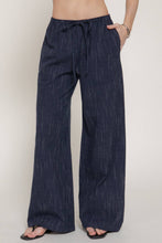 Navy Ivory Elastic Waist Striped Gauze Woven Pants