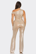 Nude Asymmetrical Shoulder Shirring Tie Top & Pants Set