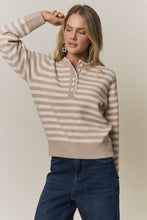 STRIPED KNIT HENLEY SWEATER Blue