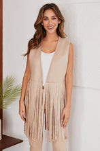 Beige Faux Suede Open Venti Vest with Fringe Hem