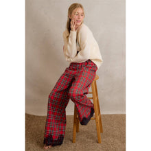 CHRISTMAS PLAID CHECK LACE TRIM WIDE LEG ELASTIC MID RISE PA: RED MULTI / M