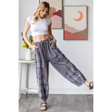Navy Washed Plaid Mixed Terry Quilted Oli+Hali Pants