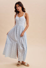 Blue Aura Button Down Eyelet Maxi Dress