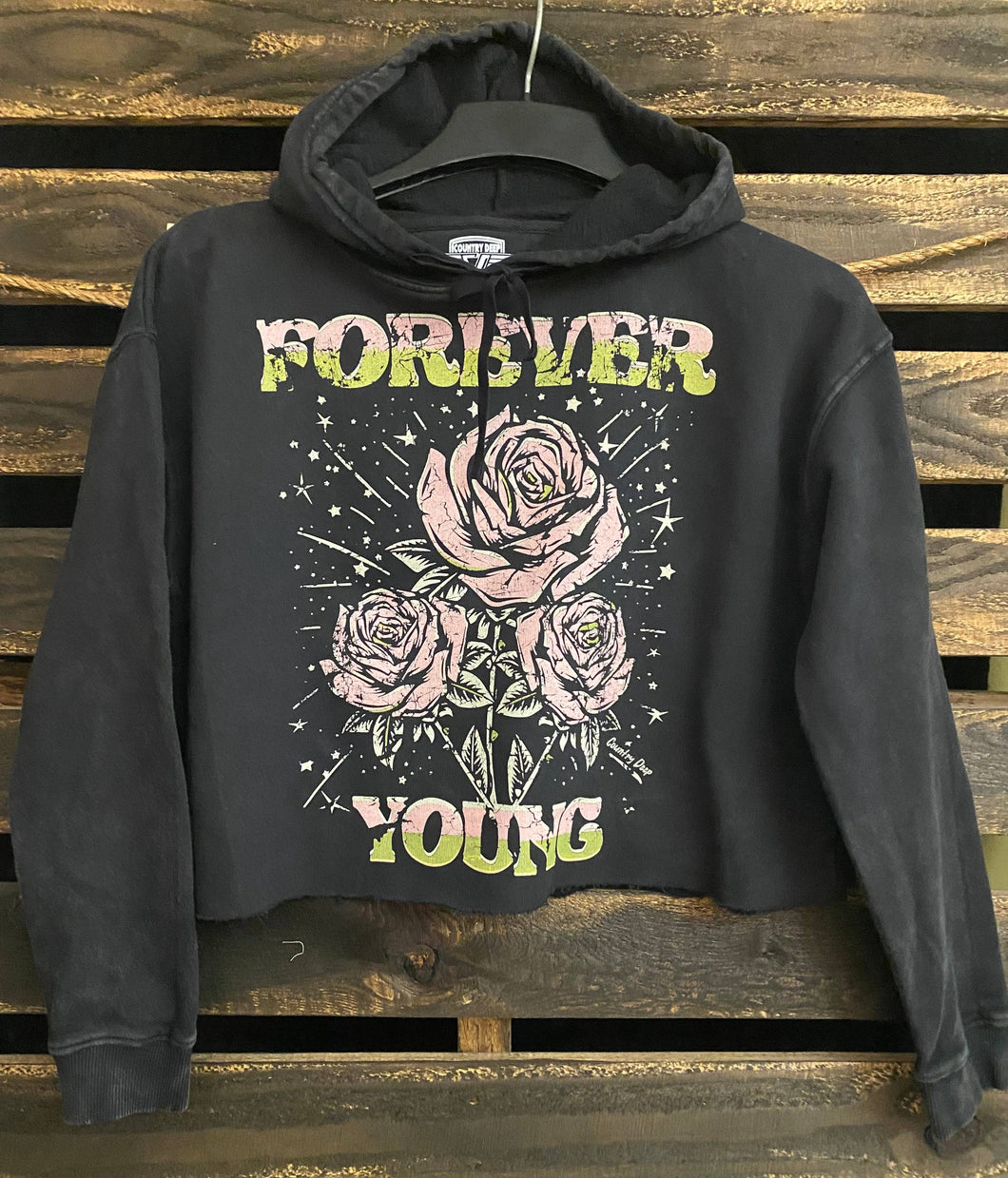 Forever Young Acid Wash Cropped Hooded sweatshirt